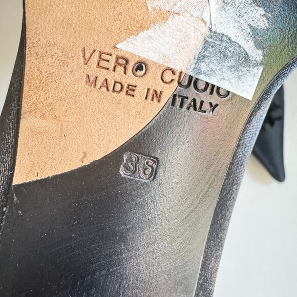 Vintage Sofia Black Satin Pointy Toe Sequin Accent Kitten Heel Hells 36 - Picture 10 of 11